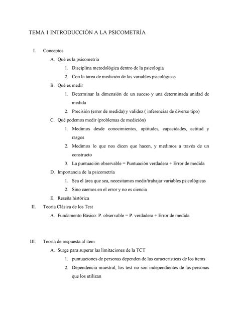 Apuntes básicos de Psicometría tercero de psicología TEMA 1