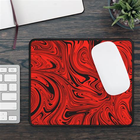 Black And Red Swirl Mouse Pad Red Marble Mouse Pad Trendy Mouse Etsy