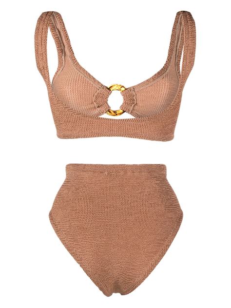 Hunza G Coco Embellished Seersucker Halterneck Bikini In Brown ModeSens