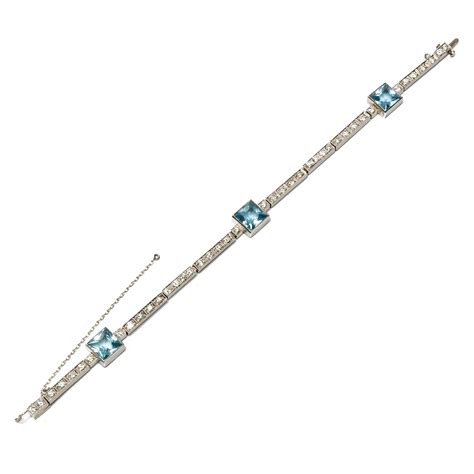 Aquamarine Diamond Platinum Line Bracelet At 1stDibs