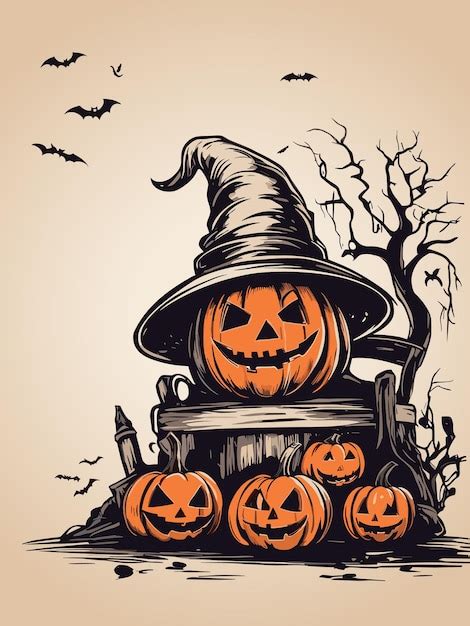 Premium Vector Halloween Pumpkins With Witch Hat