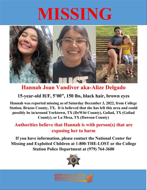 Missing Persons - Amber Alert Network Brazos Valley