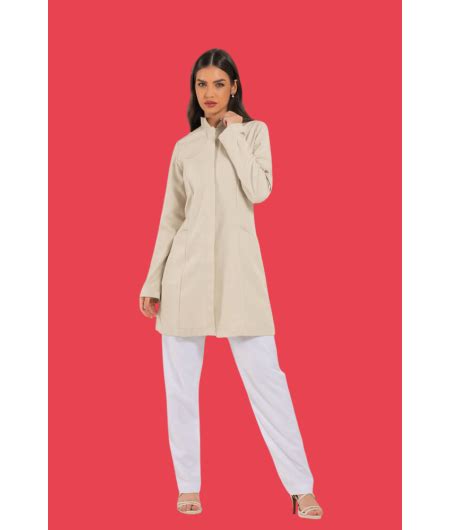 Jaleco Feminino Gola Padre Nude Bege Boutique Dos Jalecos