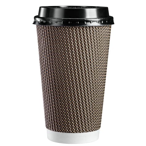 Comfy Package 16 Oz 50 Sets Insulated Brown Patterned Ripple Paper Hot Coffee Cups With Lids