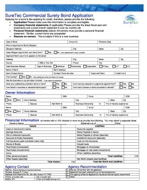 SureTec Commercial Surety Bond Application Fill And Sign Printable