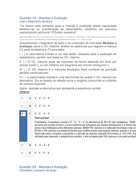 Apol medidas e avaliacao 2 nota 100 Questão 1 5 Medidas e Avaliação