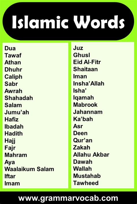 Islamic Words In English Grammarvocab