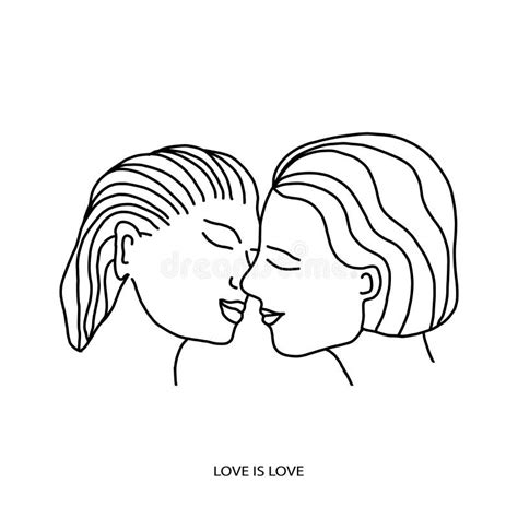 Happy Lesbian Couple Vector Illustration Two Women Are Embracing Each Other Sensual