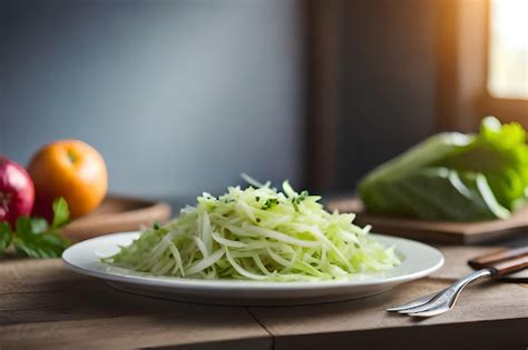 Un Plato De Verduras Verdes Se Sienta En Una Mesa Al Lado De Un Tenedor