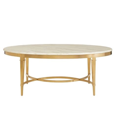 Alvara Marble Coffee Table Oval In White With Gold Finish Legs | FiF