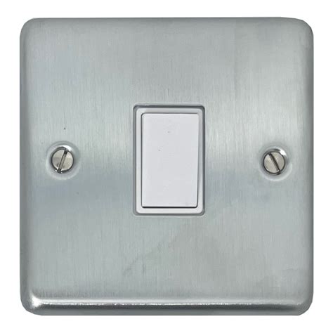 G H Contour Satin Chrome Light Switch 1 Gang White Switch