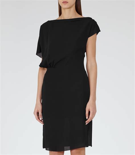 Reiss Synthetic Yen Draped Dress In Black Lyst