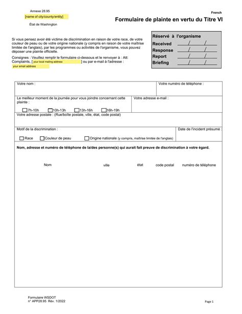 Washington Title Vi Complaint Form French Fill Out Sign Online And