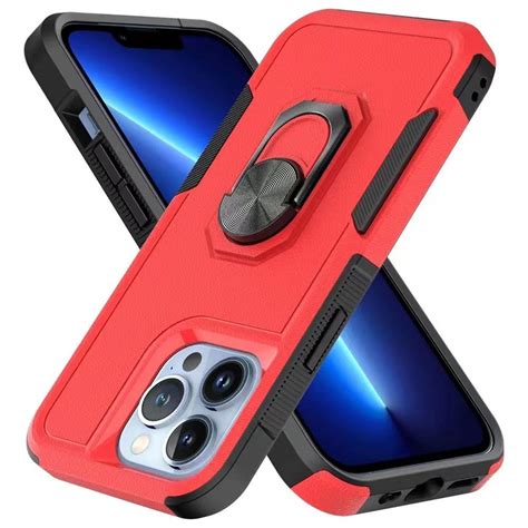 Tuff Shockproof Hybrid Armor Case With Ring Grip For Iphone 14 Pro Max Red Hd Accessory