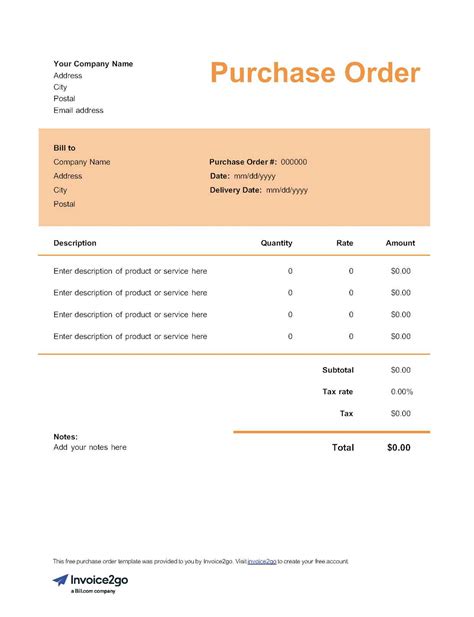 Downloadable Purchase Order Templates Invoice2go