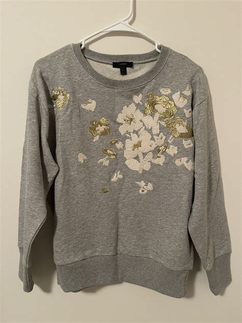 Jcrew Floral Embroidered Crew Neck Sweater Small Gem