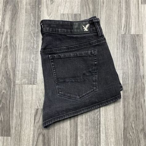 AMERICAN EAGLE Super Stretch Hi Rise Shortie Black Denim Jean Shorts