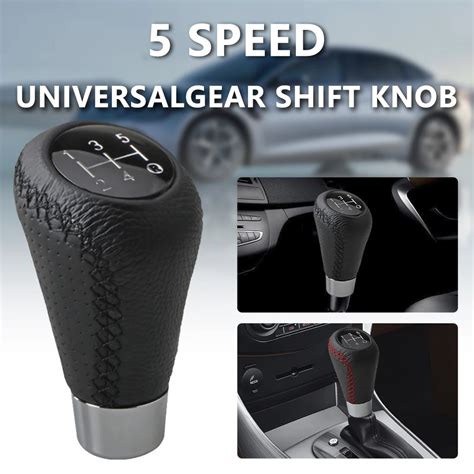 Universal Car Gear Shift Knob 5 Speed Lever Shifter Couro PU Alum Nio