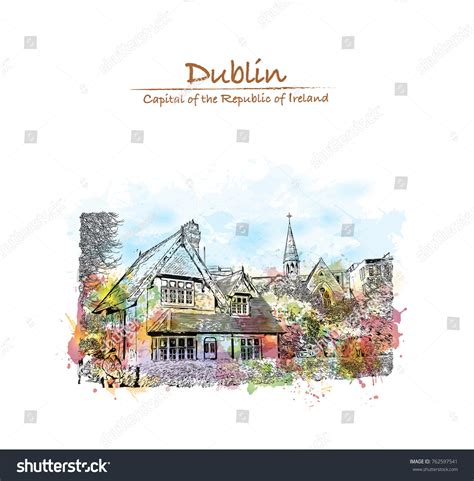 Watercolor Splash Hand Drawn Sketch Dublin Stock Vector Royalty Free