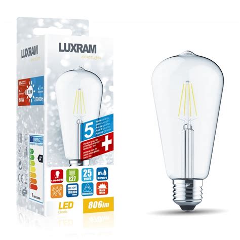 Luxram Classic E Rustica Dimmable Warm White Pear Shaped Led W