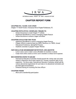 Fillable Online Irwaonline CHAPTER REPORT FORM Irwaonline Fax Email