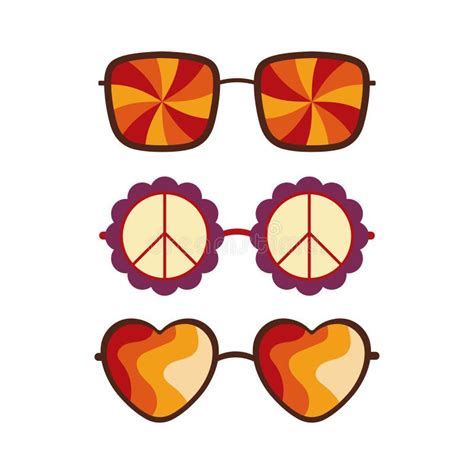 Set Of Vector Groovy Sunglasses Retro Psychedelic Glasses Vector