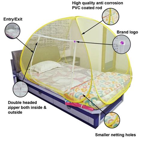 Silver Shine Polyester Mosquito Net Foldable For Single Bed Yellow