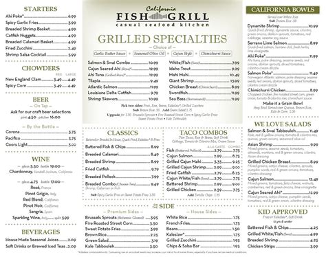 Menu at California Fish Grill restaurant, Brea, 419 S Associated Rd