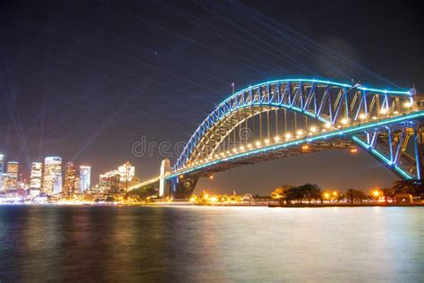 Sydney Harbour Bridge with Blue Lights during Vivid Sydney. Australia ...