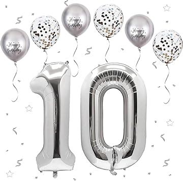 Ballon Anniversaire 10 Ans Argenté VUCDXOP 101 CM Ballon Chiffre 10