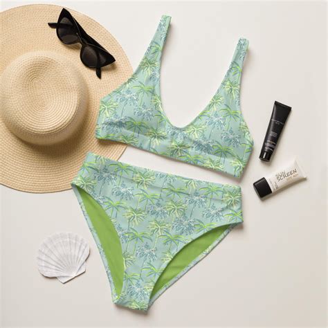 Tropical Bikini Palm Tree Bathing Suit Green Bikini Set Y K Tropical Swimsuit High Waisted