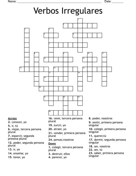 Verbos Irregulares Crossword Wordmint