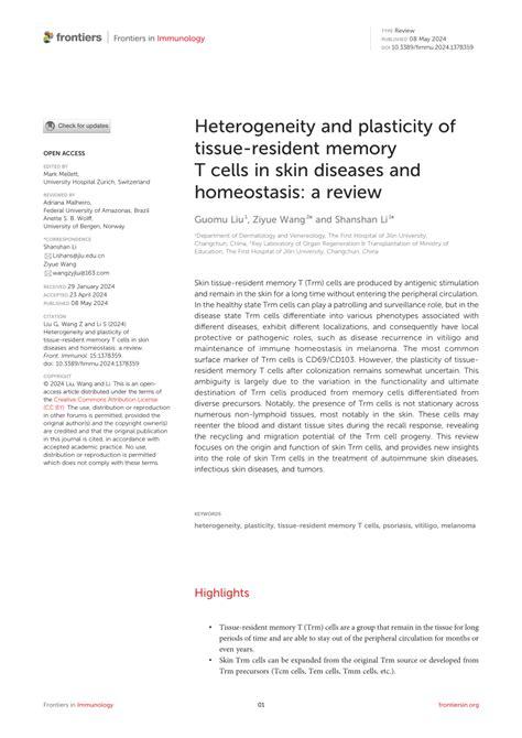 Pdf Heterogeneity And Plasticity Of Tissue Resident Memory T Cells In