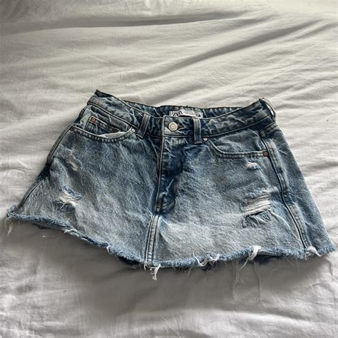 Zara Denim Mini Skirt Worn But In Great Condition Depop