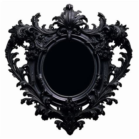 Premium Photo A Black Oval Mirror With Ornate Leafy Designs On It