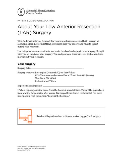 Fillable Online About Your Low Anterior Resection Lar Surgery Fax