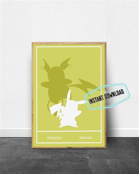 Pokemon Evolution Pikachu Raichu Printable Poster Printable Wall Art