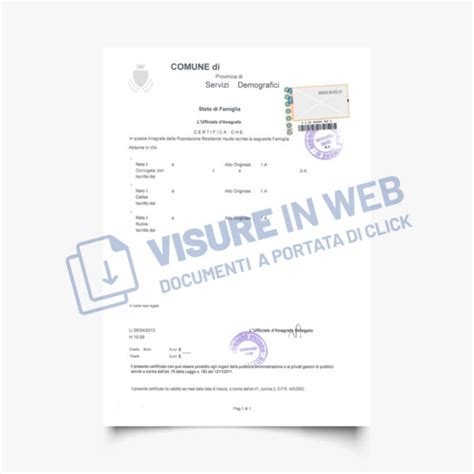 Certificato Stato Di Famiglia Visure In Web