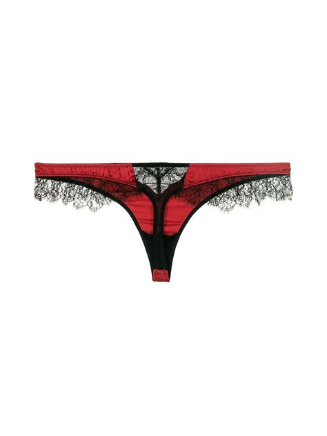 Kiki De Montparnasse Lace Inset Silk Charmeuse Thong Red Farfetch Au