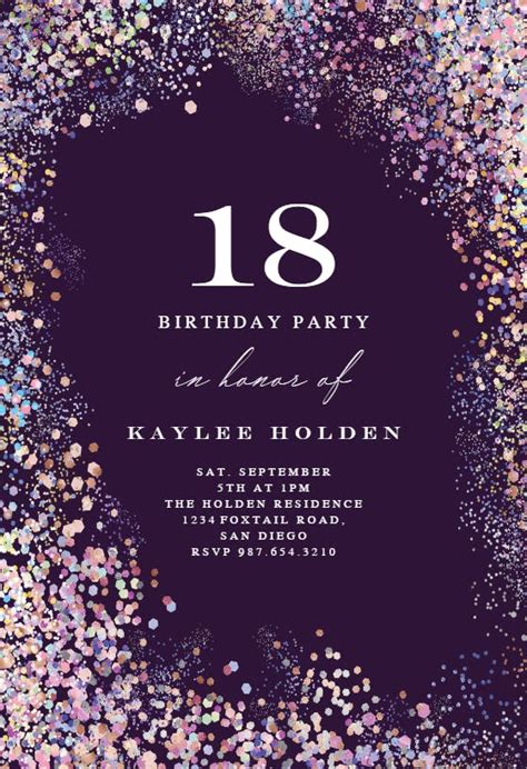 Purple Glitters Birthday Invitation Template Free Greetings Island