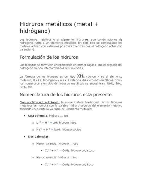 Hidruros Metálicos Pdf Hidruro Valencia Química