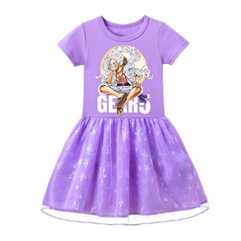 Shiny One Piece Cotton Dresses for Girls: Short Sleeve, Tulle Elements
