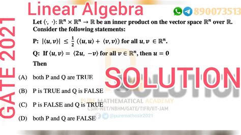 Gate 2021 Linear Algebra Solution Inner Product Space Iit Jam