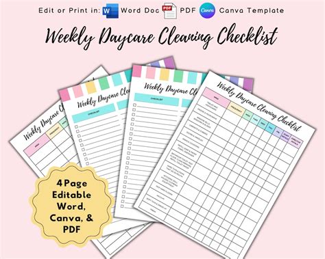 Editable Printable Daycare Cleaning Checklist Word And Pdf Daycare