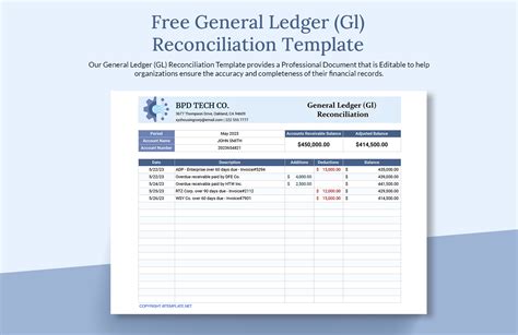 Free General Ledger (Gl) Reconciliation Template - Download in Excel ...