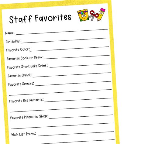 Teacher Favorite Things Form Printable