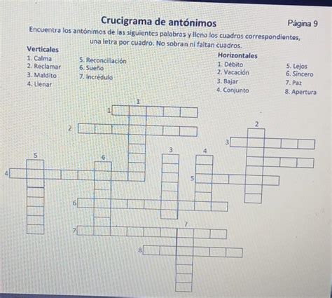 Resuelve El Siguiente Crucigrama De Antonimos Ayuda Plis Es Para Hoy