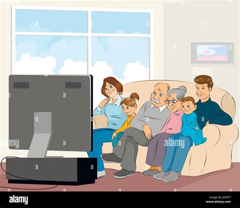 Family Watching Tv Together Stock Vector Images - Alamy