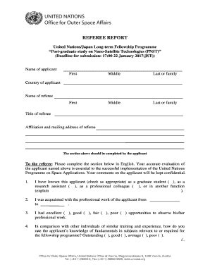 Fillable Online Unoosa Referee Report Form Pdf Unoosa Org Fax