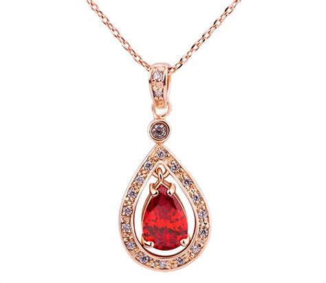 Luxury 18k Gold Plated Pendant Necklace With Red Zircon For Women Part